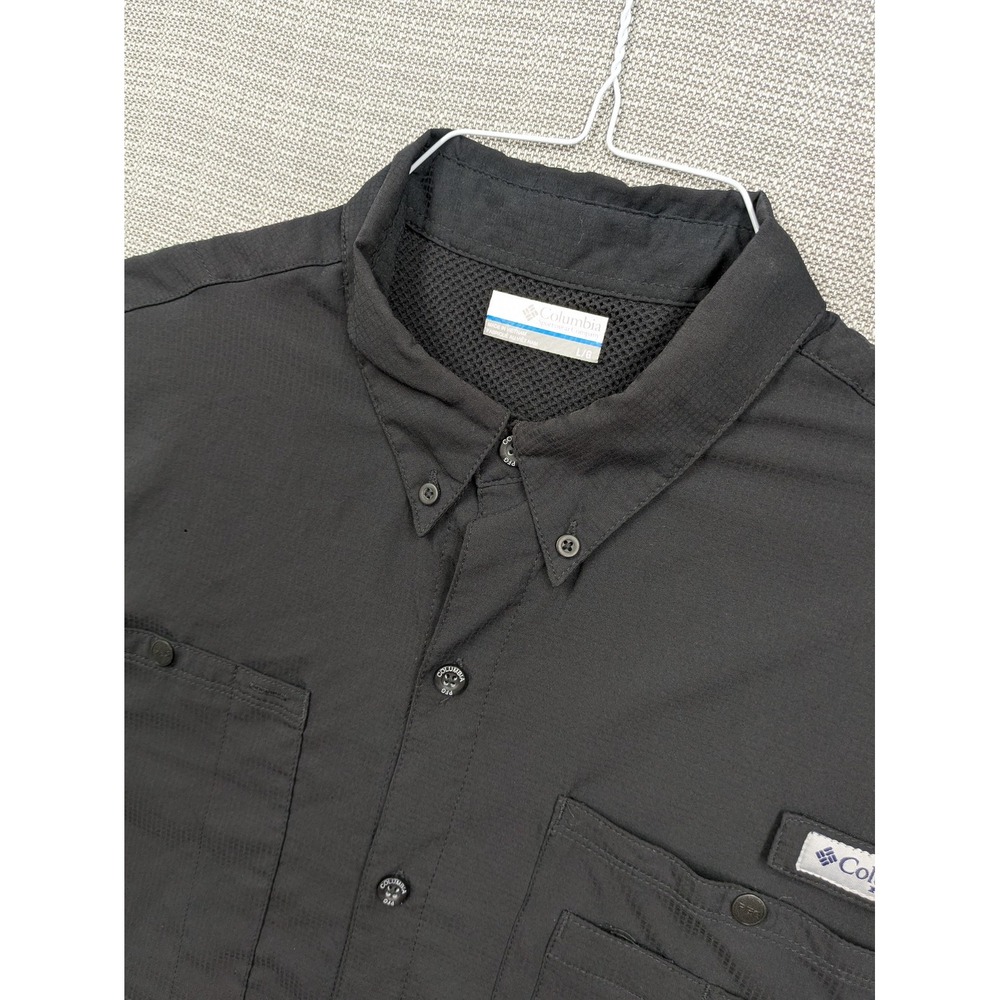 Columbia Shirt Mens Large Black Short Sleeve Mesh Lined Fishing Button Up